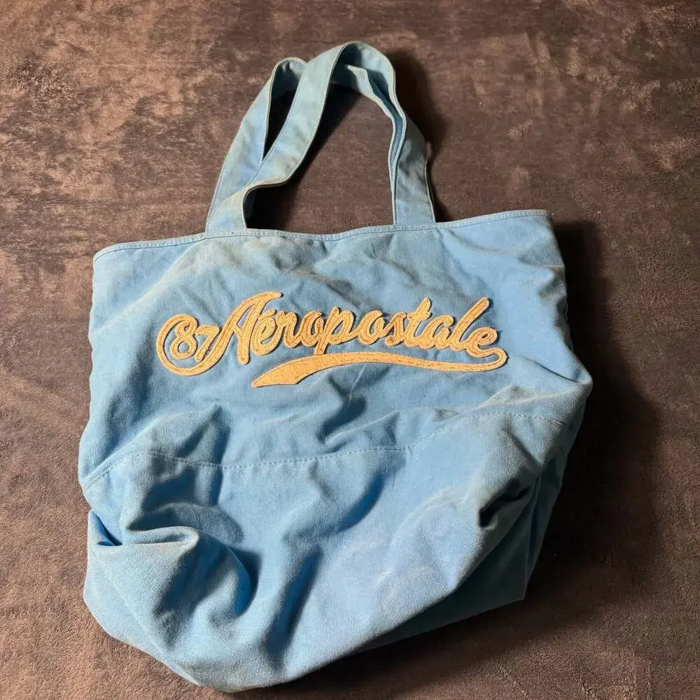 Aeropostale Blue Cotton Canvas Logo Tote Bag